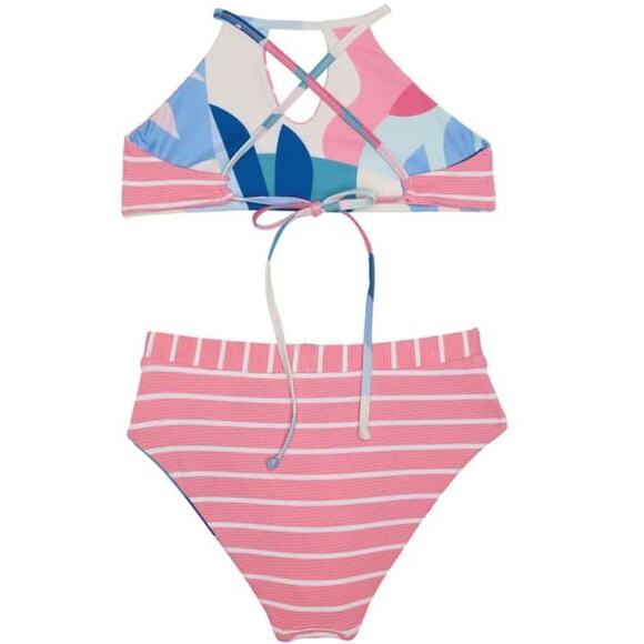 Splendid Girls Reversible Mosaic Palm High Neck High Waist Pant Bikini Set Sz 14 - Picture 3 of 7